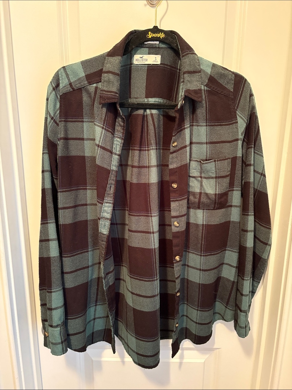 Hollister Men's Plaid Button-Down Shirt in Teal and Brown
